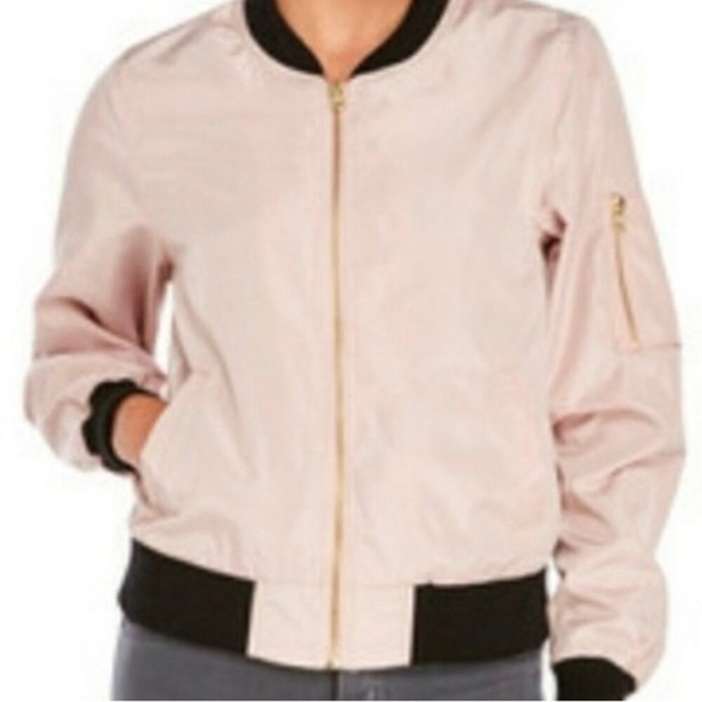Love Tree Girls Pink Full Zip-Up Bomber Flight Jacket Youth Size Medium
